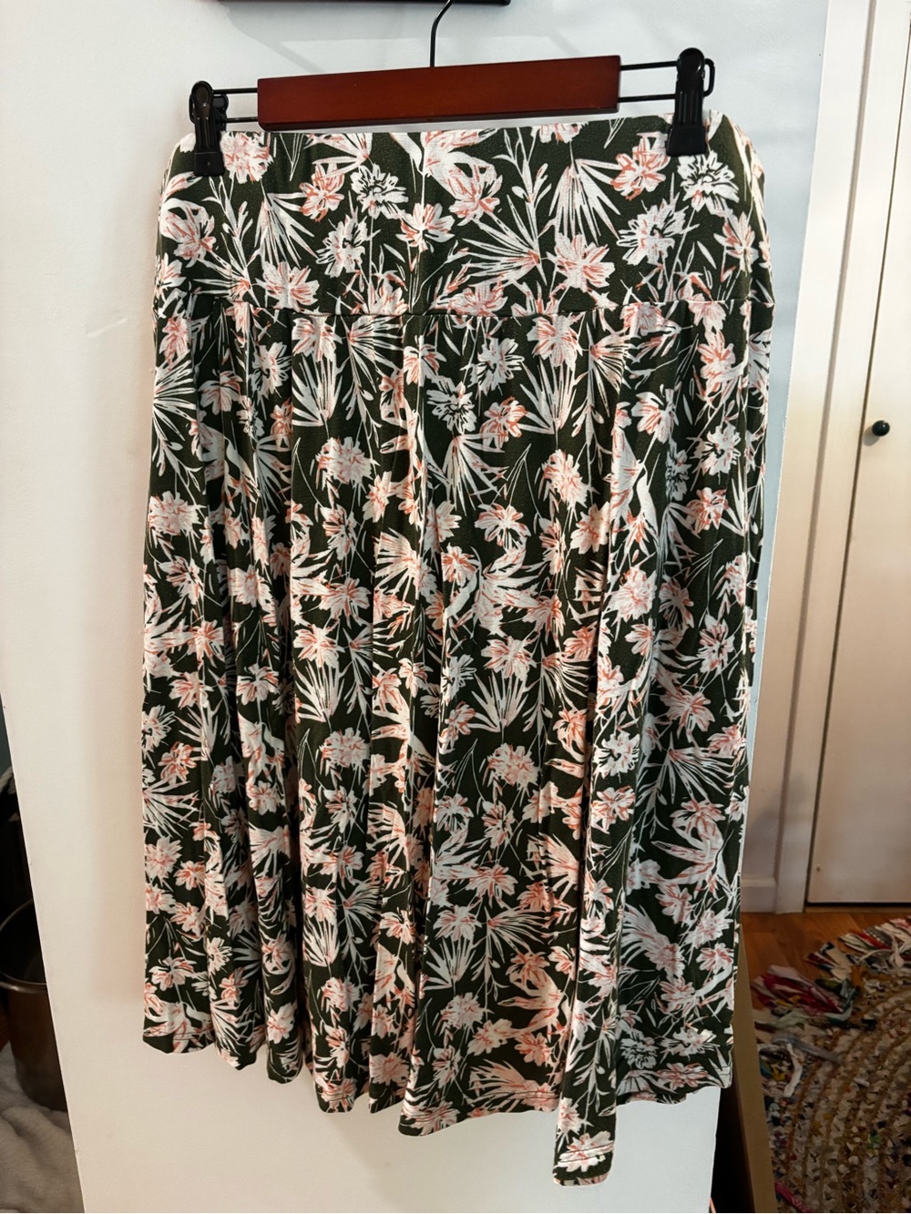 Serra Olive Green Floral Circle Skirt with Pink & Cream Blooms